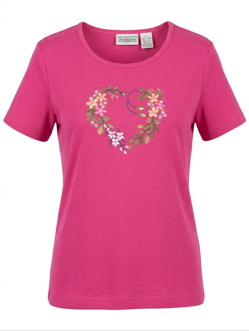 Shenanigans Bright Pink Floral Heart Tee
